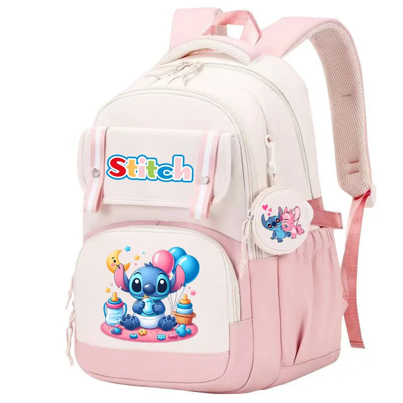 Stitch Pink & Black Backpack – Kids’ Schoolbag with Coin Purse