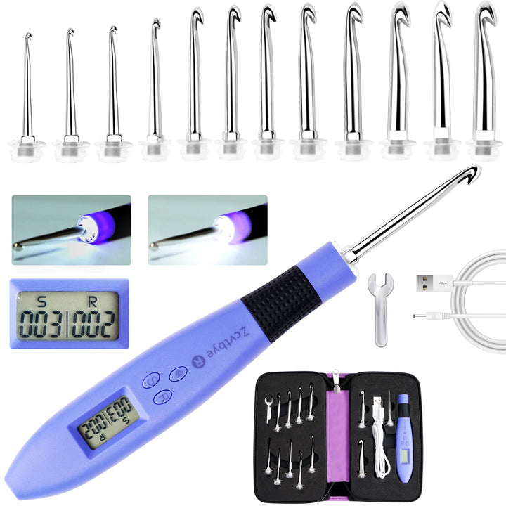 12pcs Lighted Crochet Hook Set – Ergonomic Kit with Counter