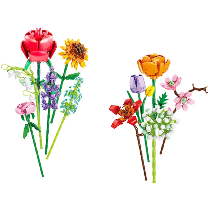 13 Styles Flower Building Blocks – DIY Rose & Tulip Home Ornaments