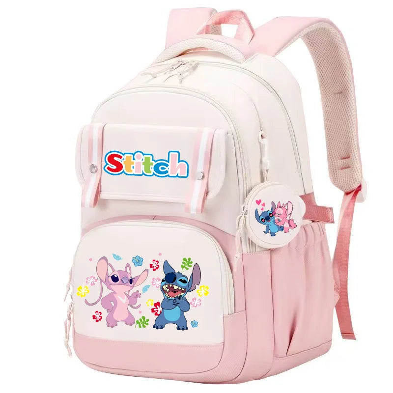 Stitch Pink & Black Backpack – Kids’ Schoolbag with Coin Purse