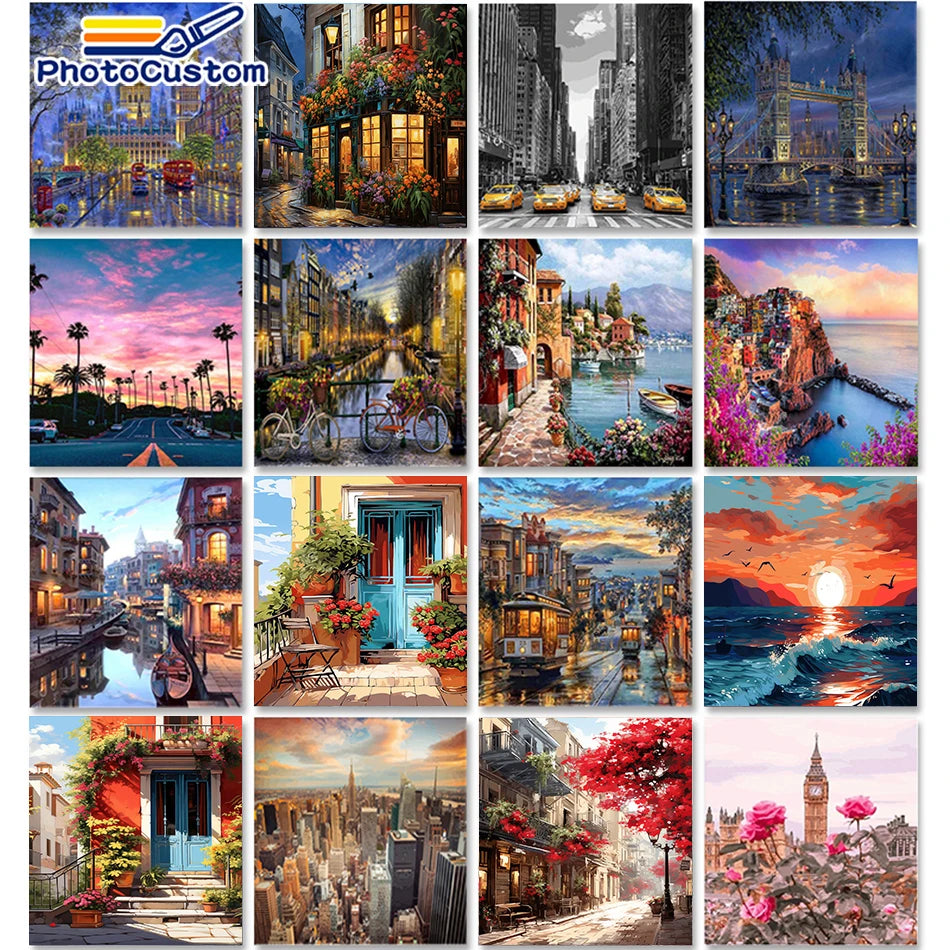 City Landscape Paint by Numbers – Framed DIY Canvas Art Kit for Adults