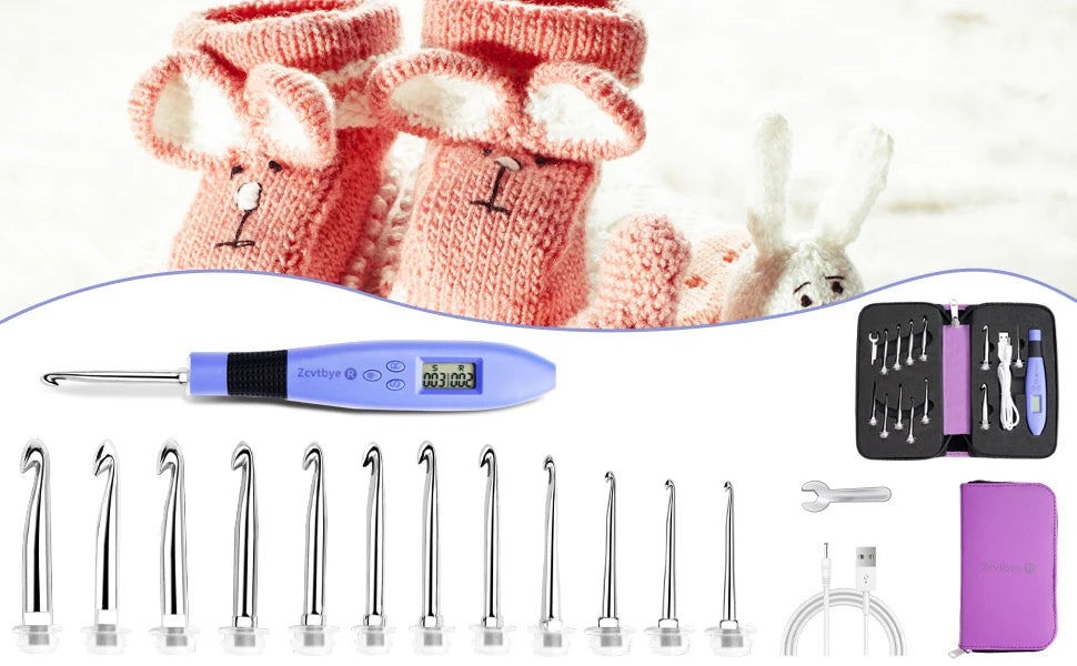 12pcs Lighted Crochet Hook Set – Ergonomic Kit with Counter