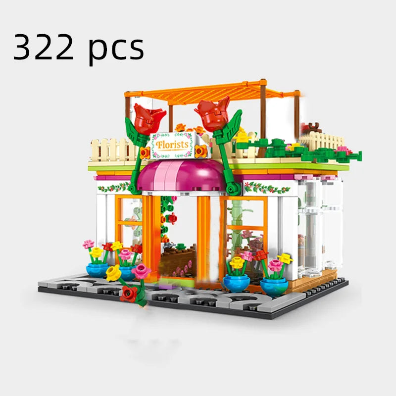 Mini Shop Market Street View – Hamburger & Retail Building Blocks