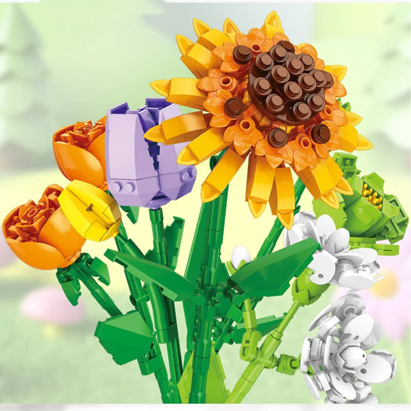 13 Styles Flower Building Blocks – DIY Rose & Tulip Home Ornaments