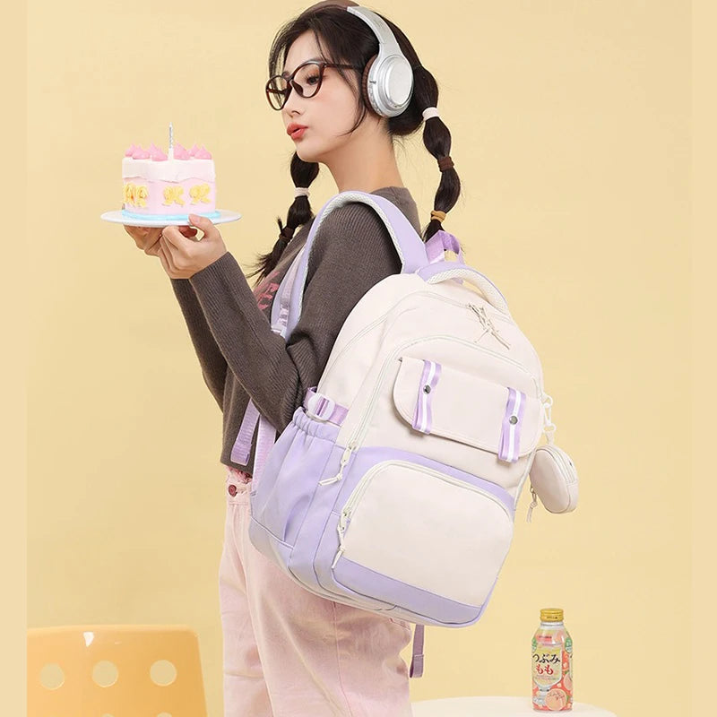 Stitch Pink & Black Backpack – Kids’ Schoolbag with Coin Purse