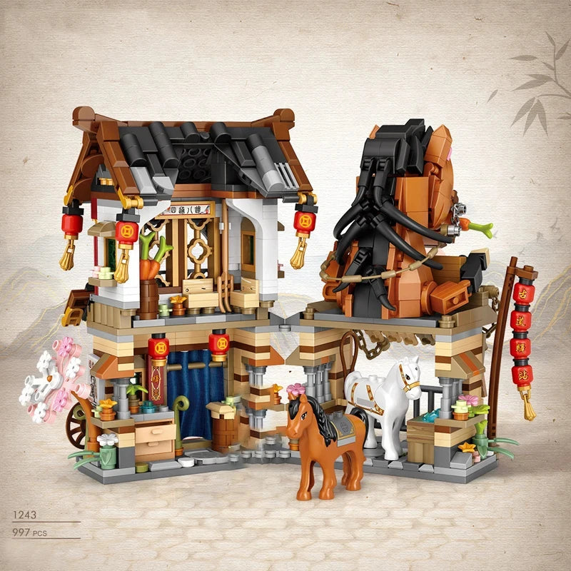 Street View Building Block Set – Mini Shops & Tea House Models