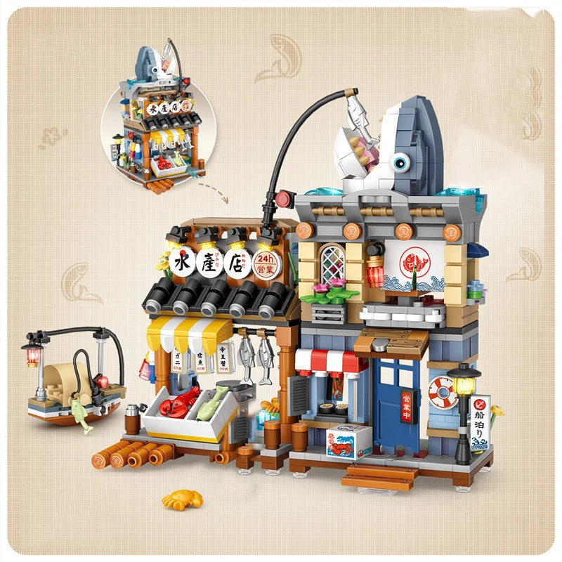 Street View Building Block Set – Mini Shops & Tea House Models