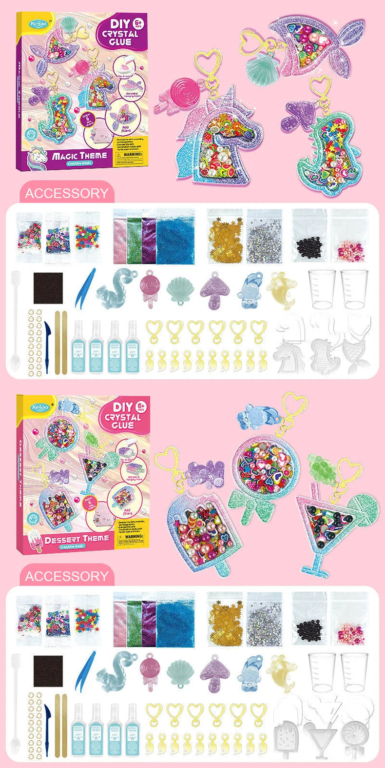 Kids DIY Crystal Glue Keychain Set