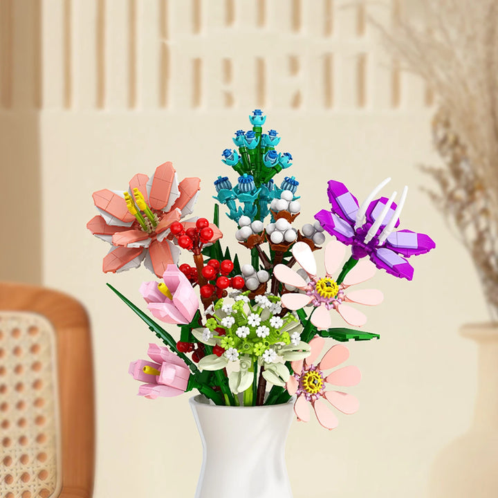13 Styles Flower Building Blocks – DIY Rose & Tulip Home Ornaments