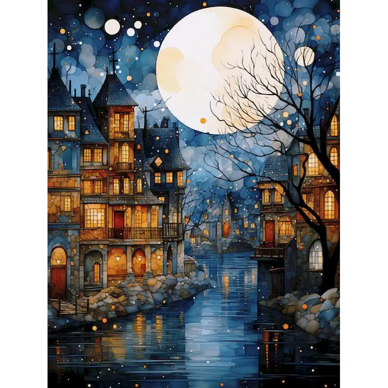 City Landscape Paint by Numbers – Framed DIY Canvas Art Kit for Adults