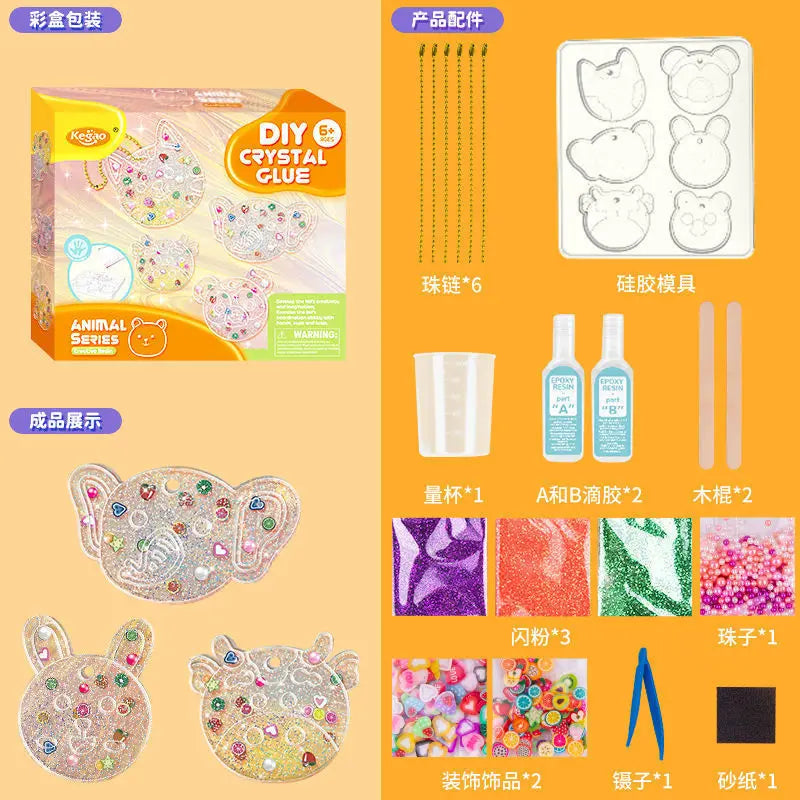 Kids DIY Crystal Glue Keychain Set
