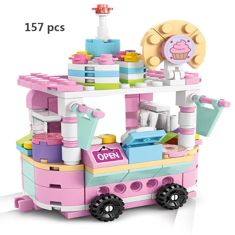 Mini Shop Market Street View – Hamburger & Retail Building Blocks