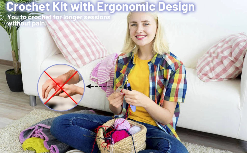 12pcs Lighted Crochet Hook Set – Ergonomic Kit with Counter