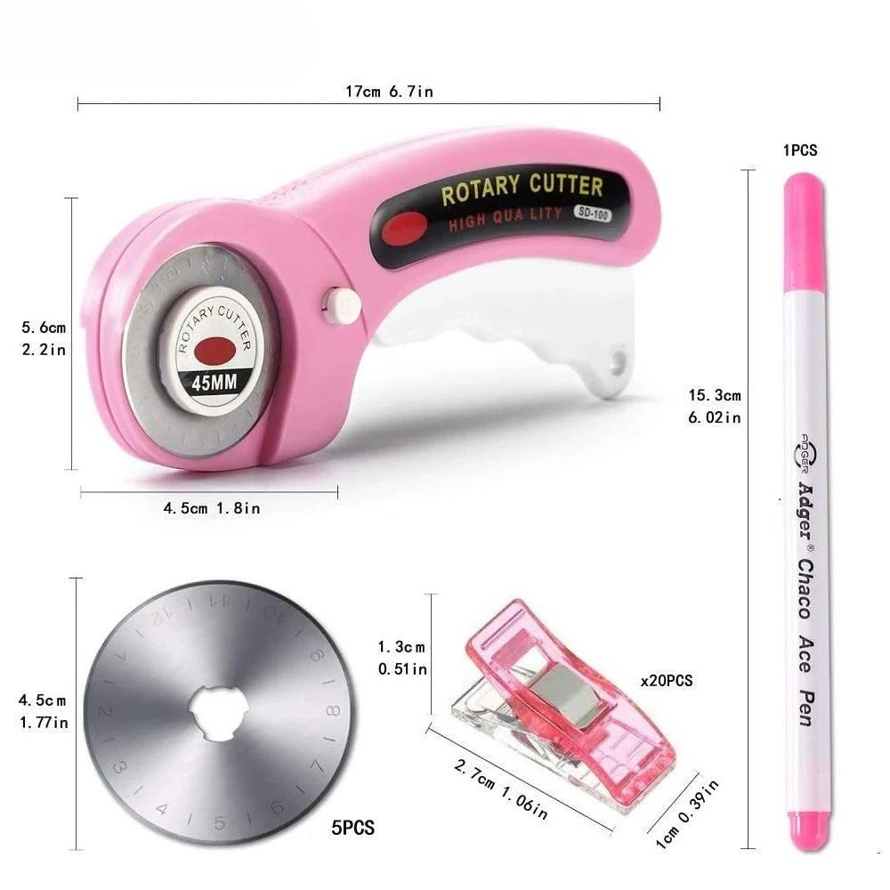 45mm Rotary Cutter Set – 5 Blades + Clips & Marker