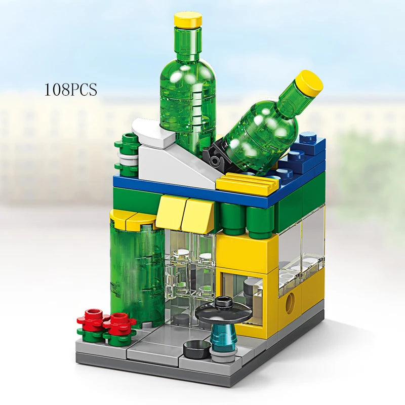 Mini Shop Market Street View – Hamburger & Retail Building Blocks