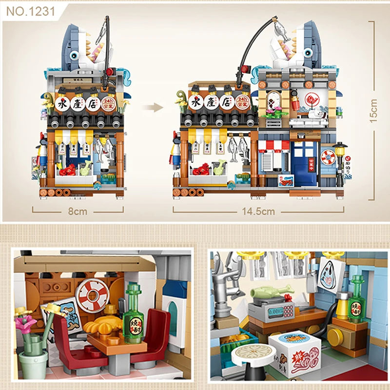 Street View Building Block Set – Mini Shops & Tea House Models