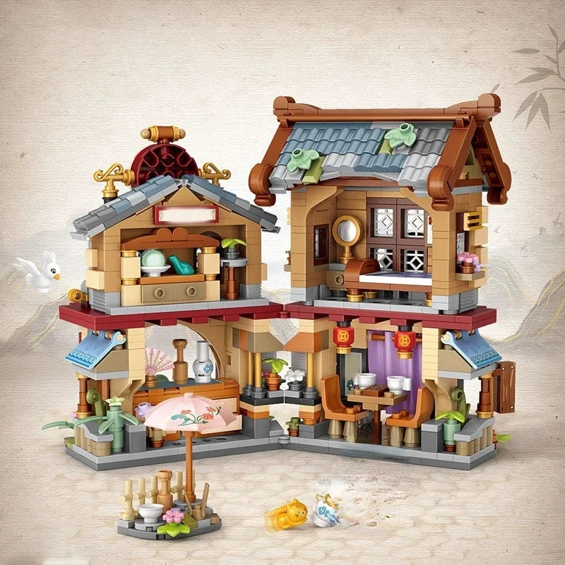 Street View Building Block Set – Mini Shops & Tea House Models