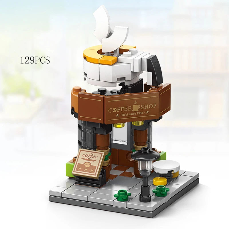 Mini Shop Market Street View – Hamburger & Retail Building Blocks