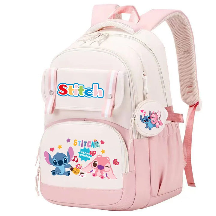 Stitch Pink & Black Backpack – Kids’ Schoolbag with Coin Purse