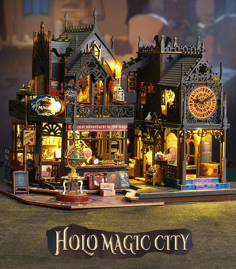 Wooden DIY Miniature Dollhouse – Big Case with Furniture Set
