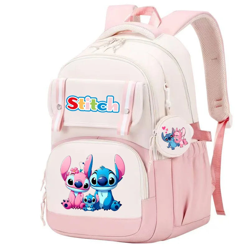Stitch Pink & Black Backpack – Kids’ Schoolbag with Coin Purse