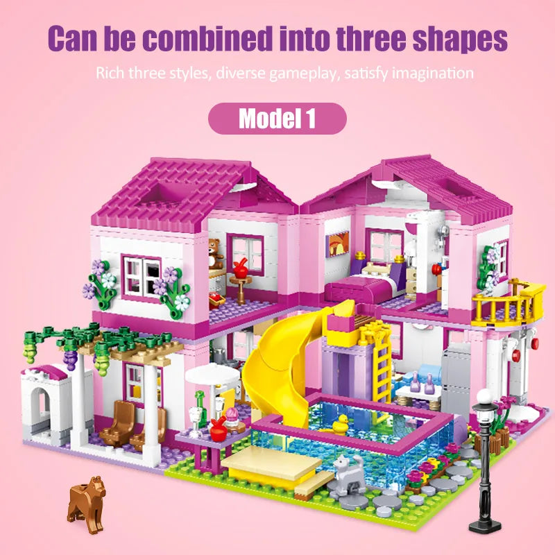 ZKZC 1018pcs Summer Villa Building Set – 3-in-1 House & Garden