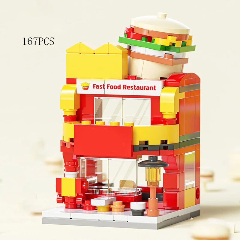 Mini Shop Market Street View – Hamburger & Retail Building Blocks