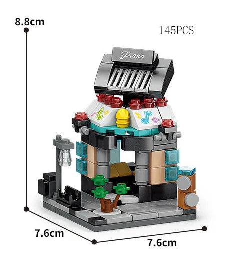 Mini Shop Market Street View – Hamburger & Retail Building Blocks