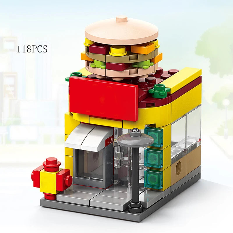Mini Shop Market Street View – Hamburger & Retail Building Blocks