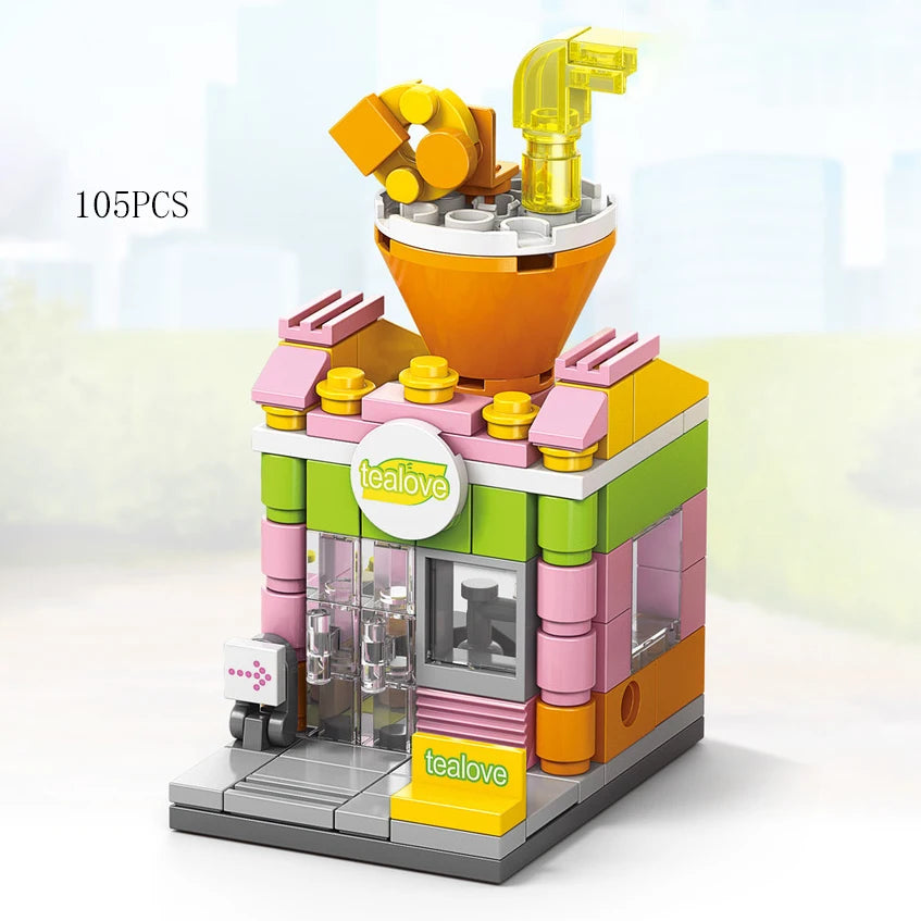 Mini Shop Market Street View – Hamburger & Retail Building Blocks