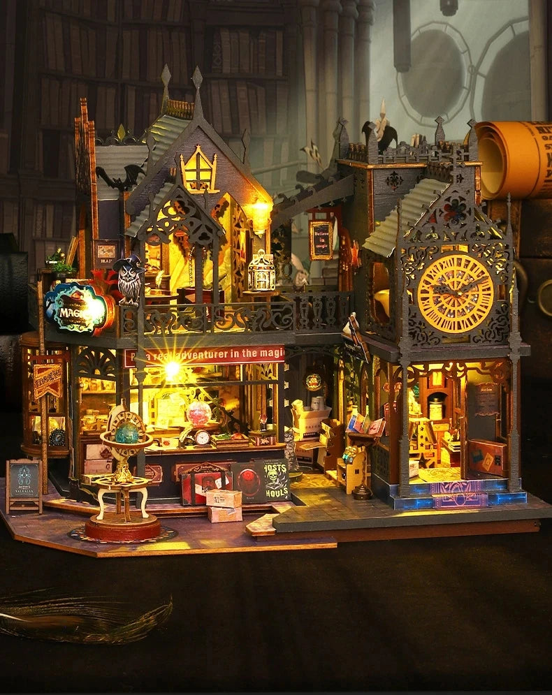 Wooden DIY Miniature Dollhouse – Big Case with Furniture Set