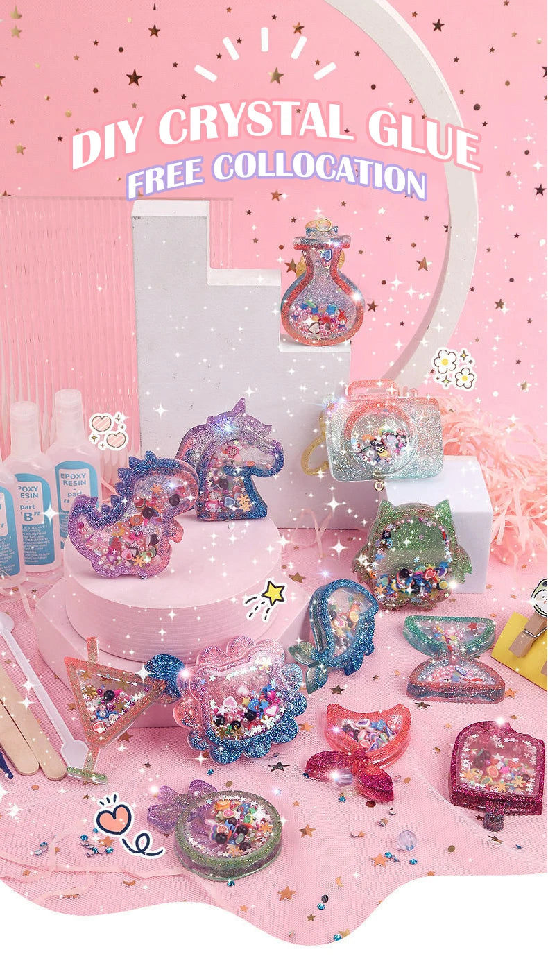 Kids DIY Crystal Glue Keychain Set