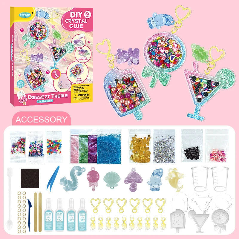 Kids DIY Crystal Glue Keychain Set