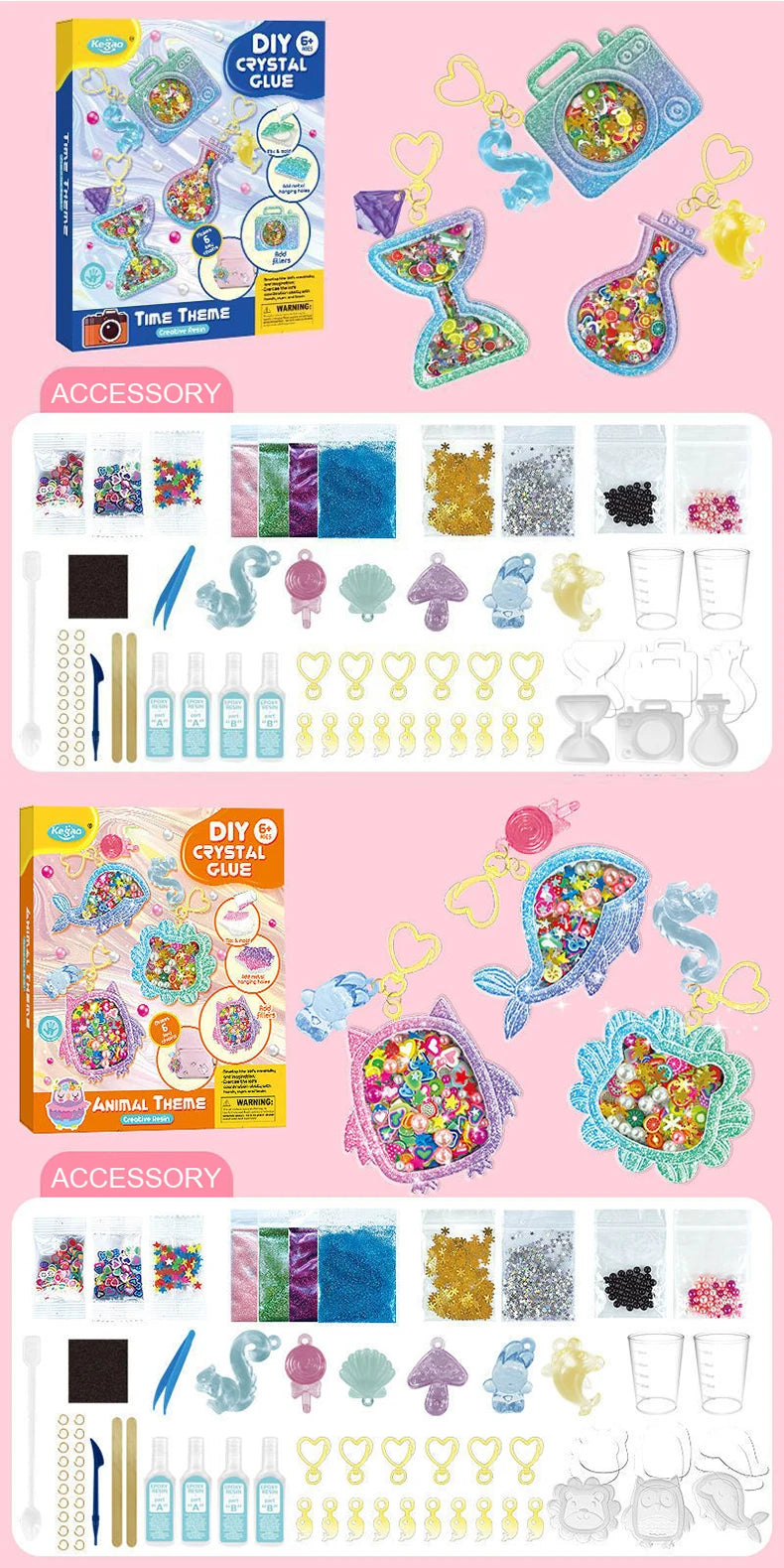 Kids DIY Crystal Glue Keychain Set