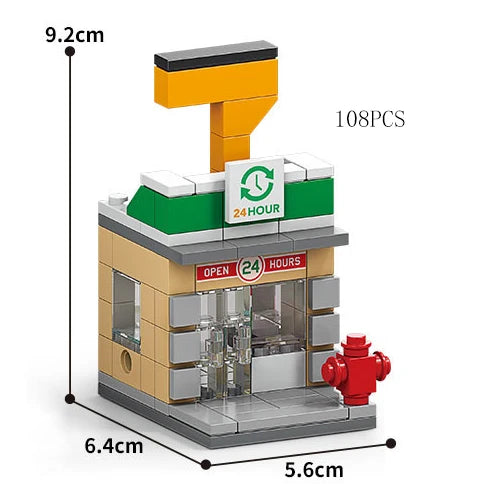 Mini Shop Market Street View – Hamburger & Retail Building Blocks