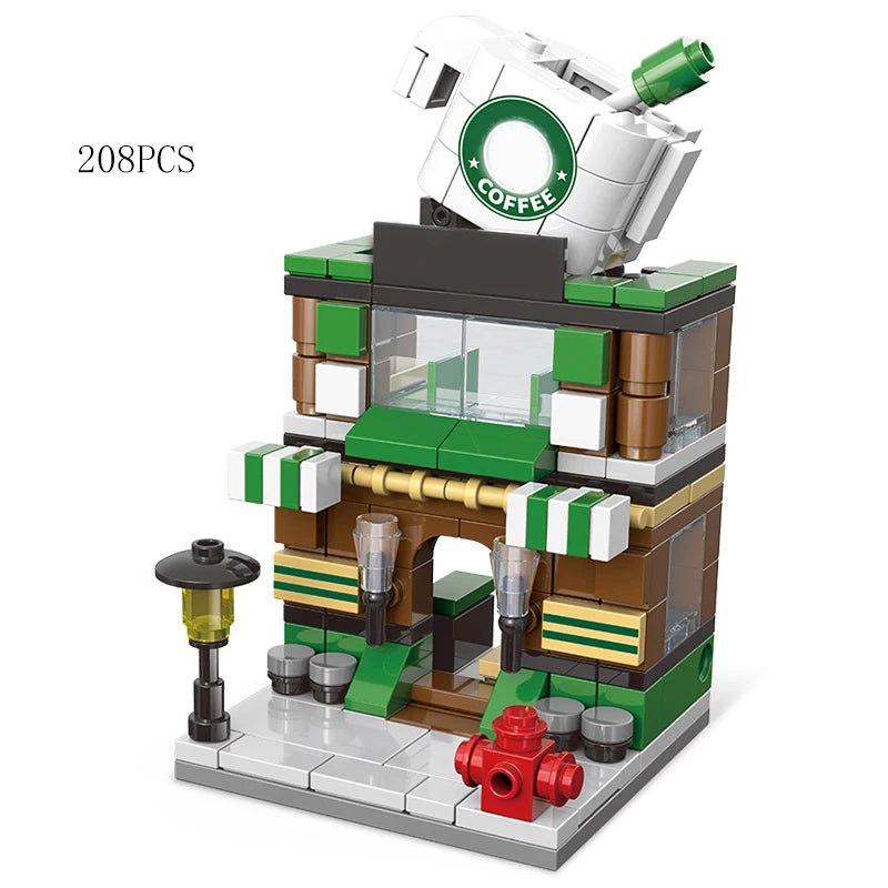 Mini Shop Market Street View – Hamburger & Retail Building Blocks