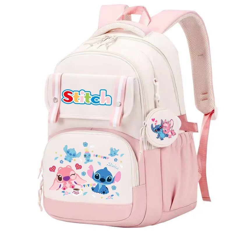 Stitch Pink & Black Backpack – Kids’ Schoolbag with Coin Purse