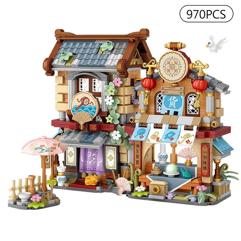 Street View Building Block Set – Mini Shops & Tea House Models