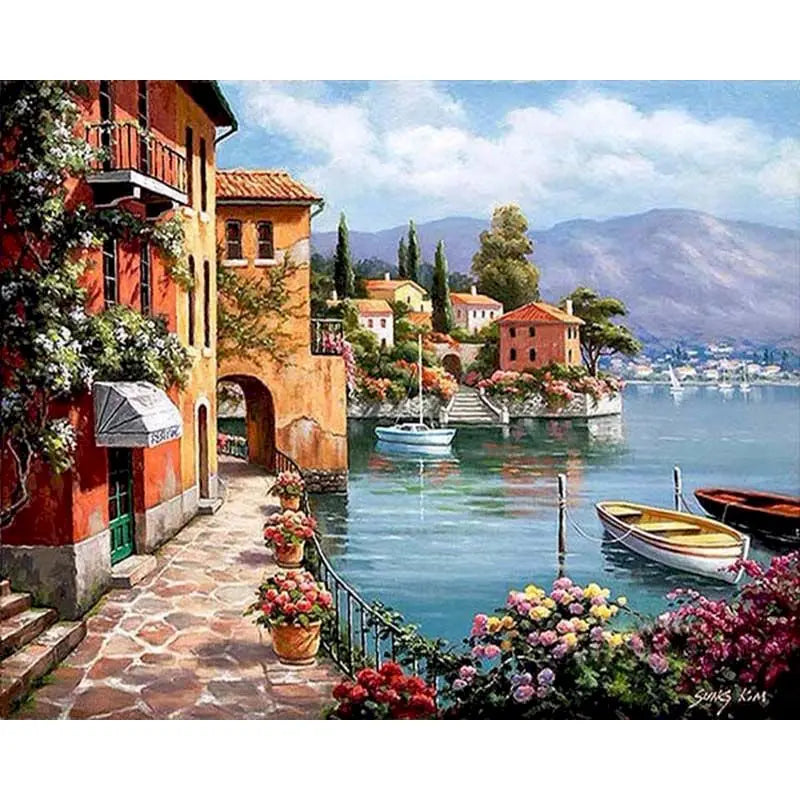 City Landscape Paint by Numbers – Framed DIY Canvas Art Kit for Adults