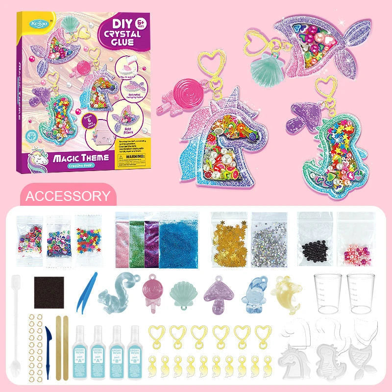 Kids DIY Crystal Glue Keychain Set